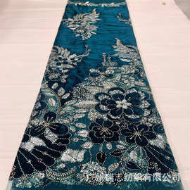 丝绒布料网纱重工3D盘带刺绣辅料珠管亮片刺绣婚纱晚礼服面料lace