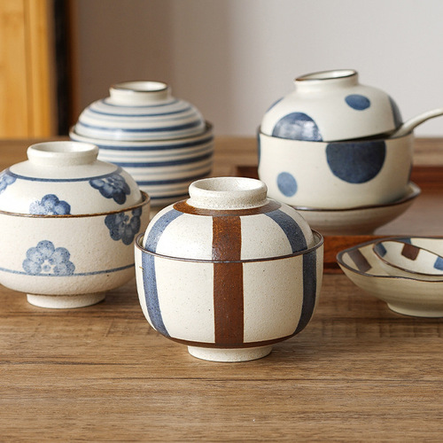 Nishida Mu Yu Yi Nian Ball-shaped Small Stew Cup Bird's Nest Dessert Bowl Buddha Jumps Over the Wall Stew Cup Japanese-style Ceramic Small Bowl with Cover