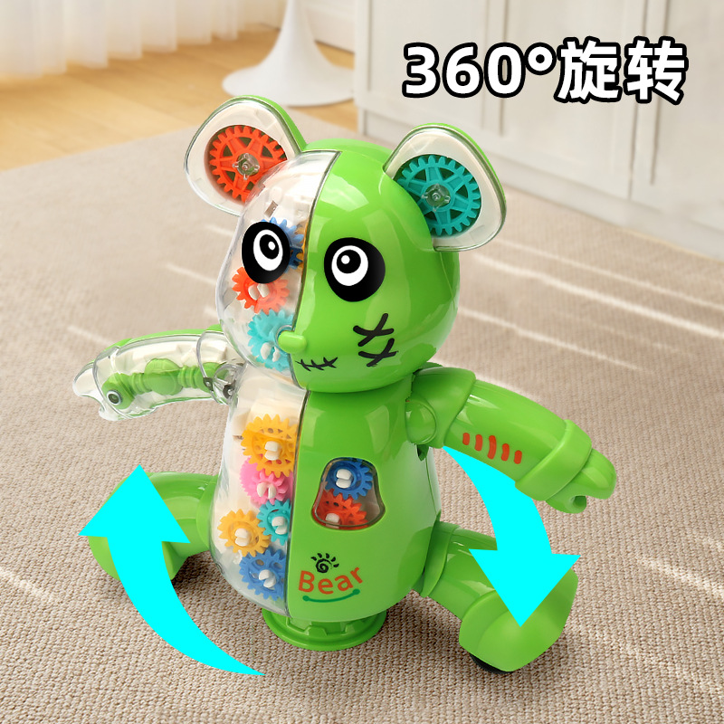 Transfronterizo comercio exterior eléctrico danza engranaje osos luz de música 360 rotación de dibujos animados osos juguetes para niños y niñas al por mayor