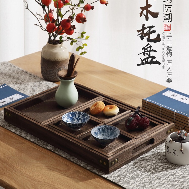 Tung Mu Duoge Tea Tray Tray Solid Wood Seven-Piece Set Combination Tea Tray Encircled Stove Tea Tray Chinese Dessert Table Dried Fruit Tray