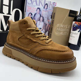 高档手工男鞋靴真皮高帮鞋男士冬款厚底工装靴男增高休闲男鞋加绒