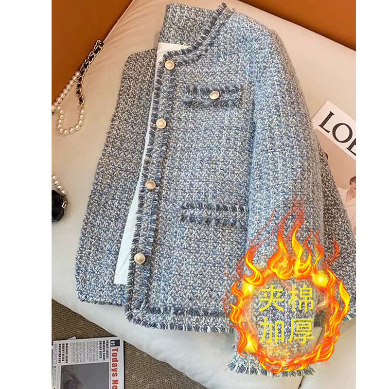 Heavy-Duty Quilted Thickened Tweed Chanel-Style Short Jacket for Women, Elegant and Sophisticated New Model for Petite Figures
