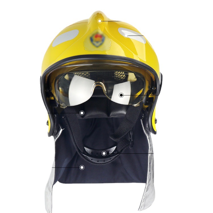 东安F1消防认证头盔全盔带双防护镜片救援黄头盔 消防员阻燃头盔