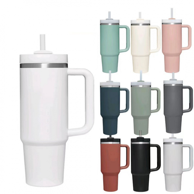 Cross-Border Car Cup Stainless Steel Thermos Cup Portable Straw Handle Cup Vacuum Ice Cup Ready for Delivery in One Piece
