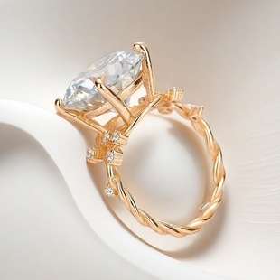 925 Silver 1 karat D Color VVS Clarity Classic Golden Flower Pinellia Ring Anniversary Birthday Gift Premium