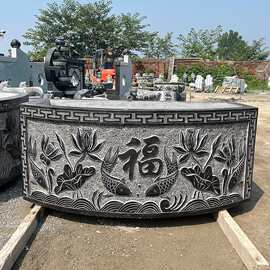 青石仿古鱼缸庭院鱼缸养鱼池老石槽摆件庭院石盆水槽石雕摆件批发