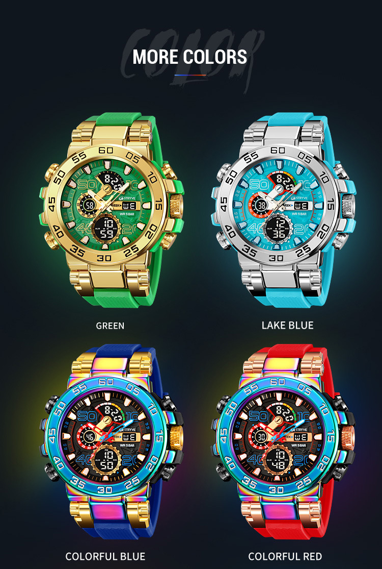 STRYVE Sports Colorful Luminous Chronograph Electronic Waterproof Wrist Watch Metal Case Multifunctional Student Watch 8030_voghion.com