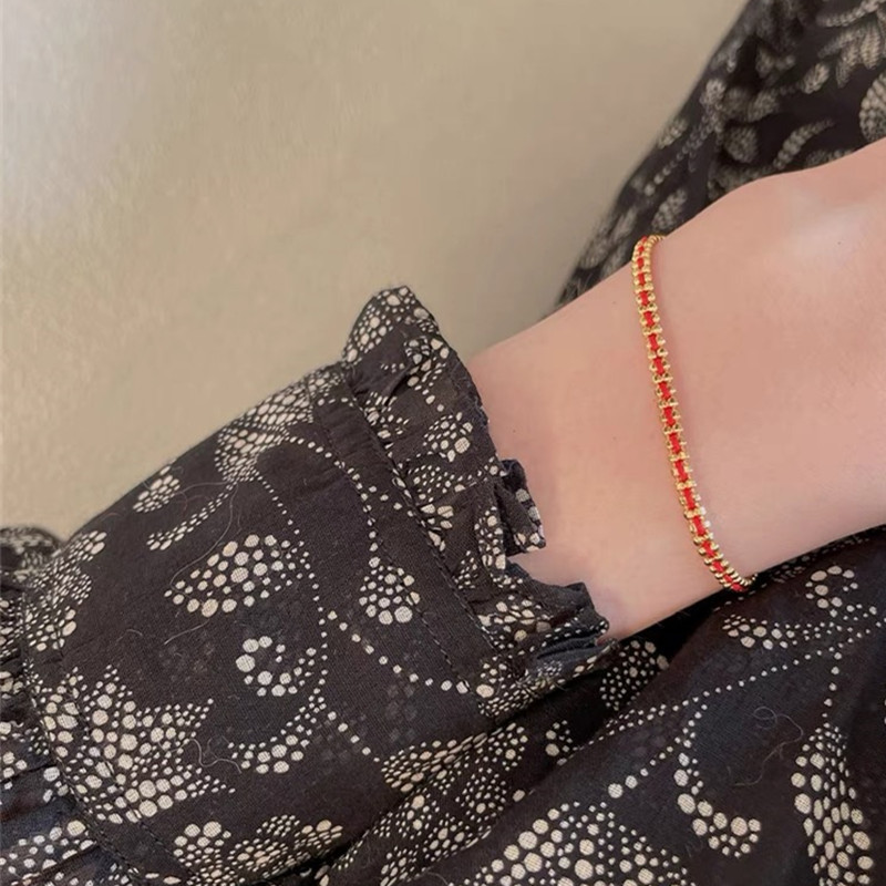 Premium and Versatile Couple's Bracelet with French Red Cord, Polished White Gold, Lightweight Luxury, and Redline Design for the Year of the Rat
