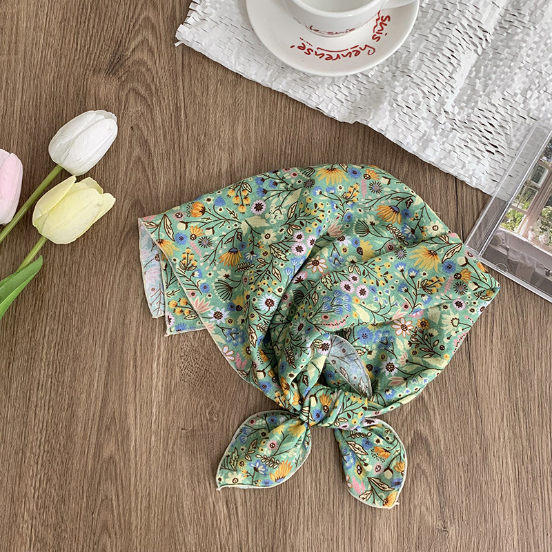 55 pañuelo japonés de algodón y lino, bufanda de seda floral de todo fósforo de verano y otoño, bufanda cuadrada pequeña con cuello, bufanda decorativa fresca fina para mujer