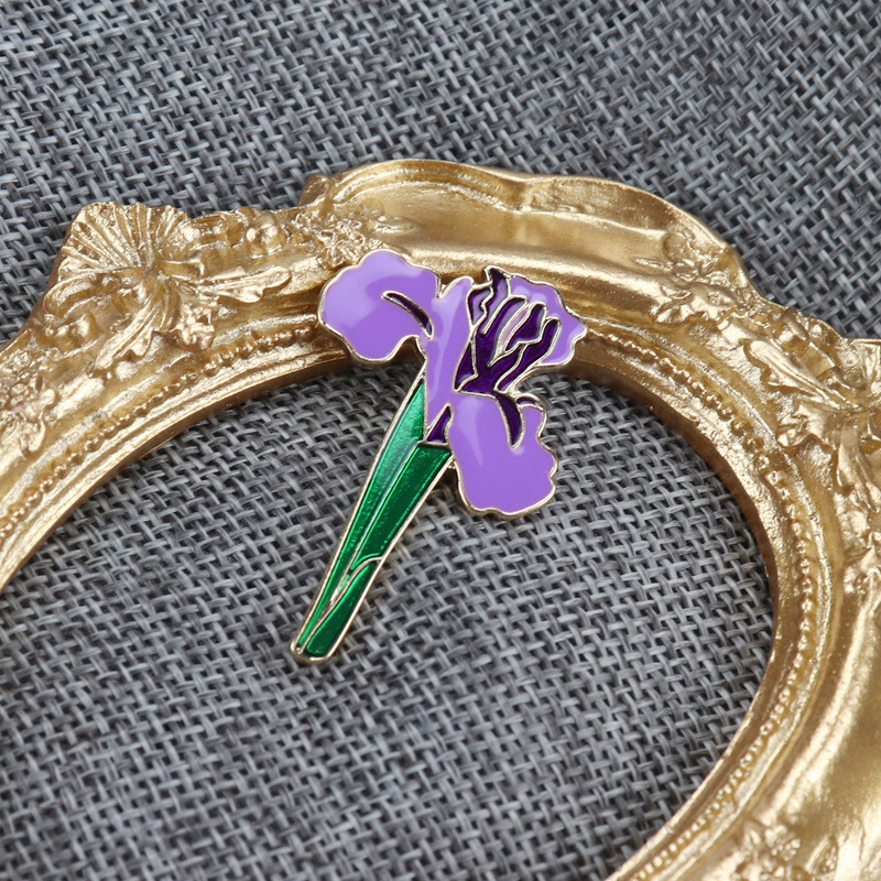 Engraved European medieval enamel brooch purple iris corsage clothing hat bag accessories