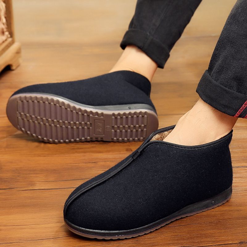 Zapatos de algodón de invierno de vello para padres viejos, zapatos de algodón de hombre calientes antideslizantes de alto nivel, zapatos de algodón tradicionales viejos padres de Beijing