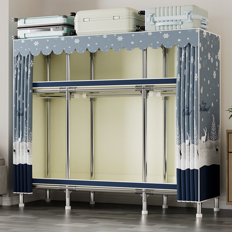 Cloth Wardrobe with Thickened Steel Pipes, All-Steel Frame, Sturdy and Durable, Simple Wardrobe for Home Use, Bedroom, Rental Room Assembly