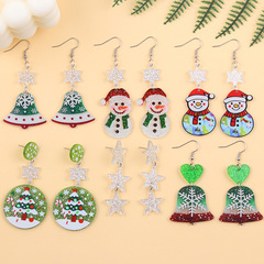 クロスボーダーファッションクリスマスイヤリング漫画コントラストカラー雪だるまベルアクリルイヤリングパーソナライズされたイヤリングイヤリング女性用