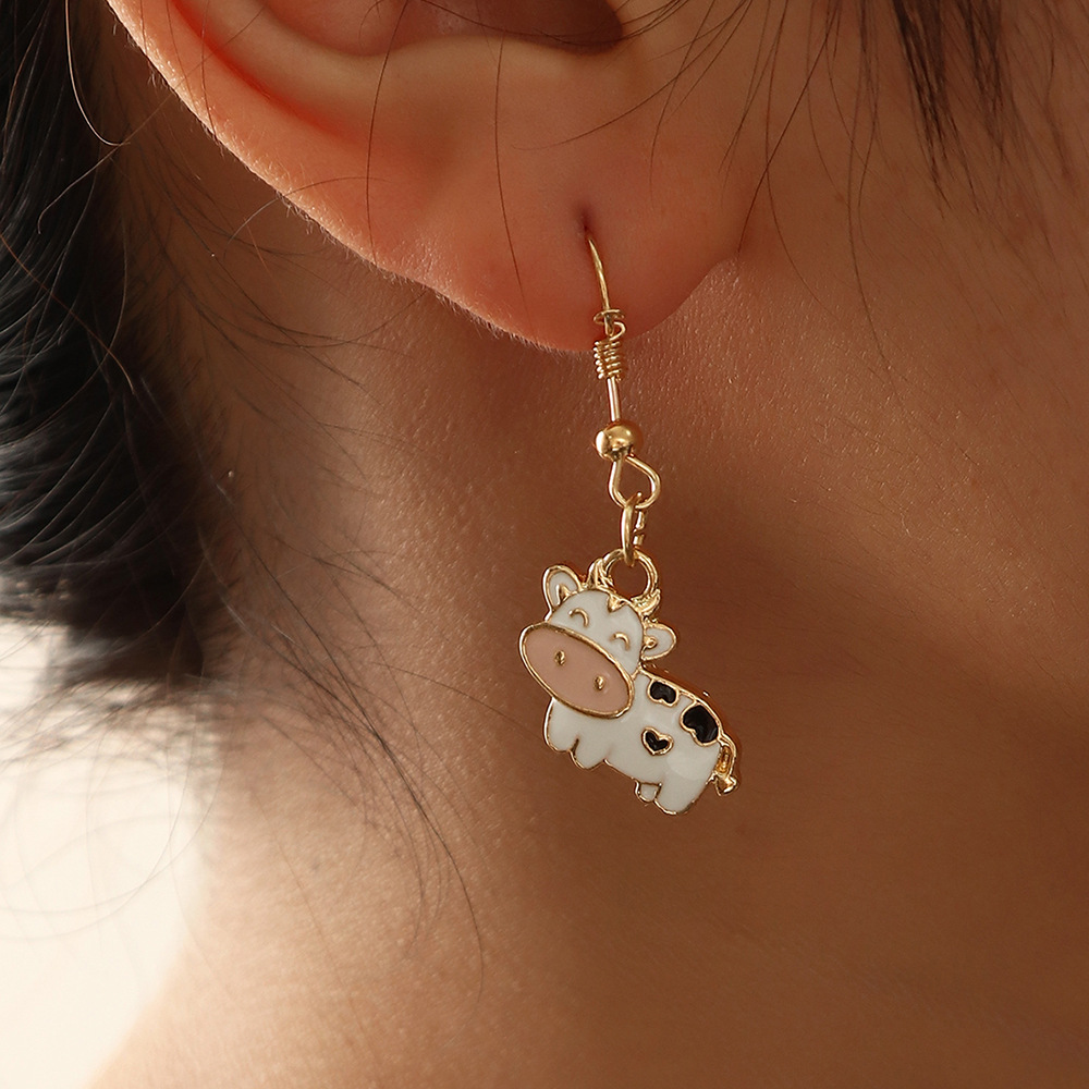 Cartoon Alloy Dripping Oil Soft Cute Little Cow Earring Ear Jewelry display picture 4