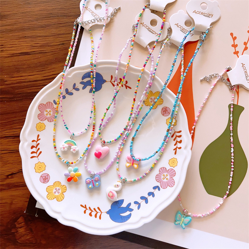 Pendant Necklace Classification 1 Piece Quantity Holiday, Daily Occasion Cute Heart Shaped Butterfly Resin Beaded Pendant Necklace