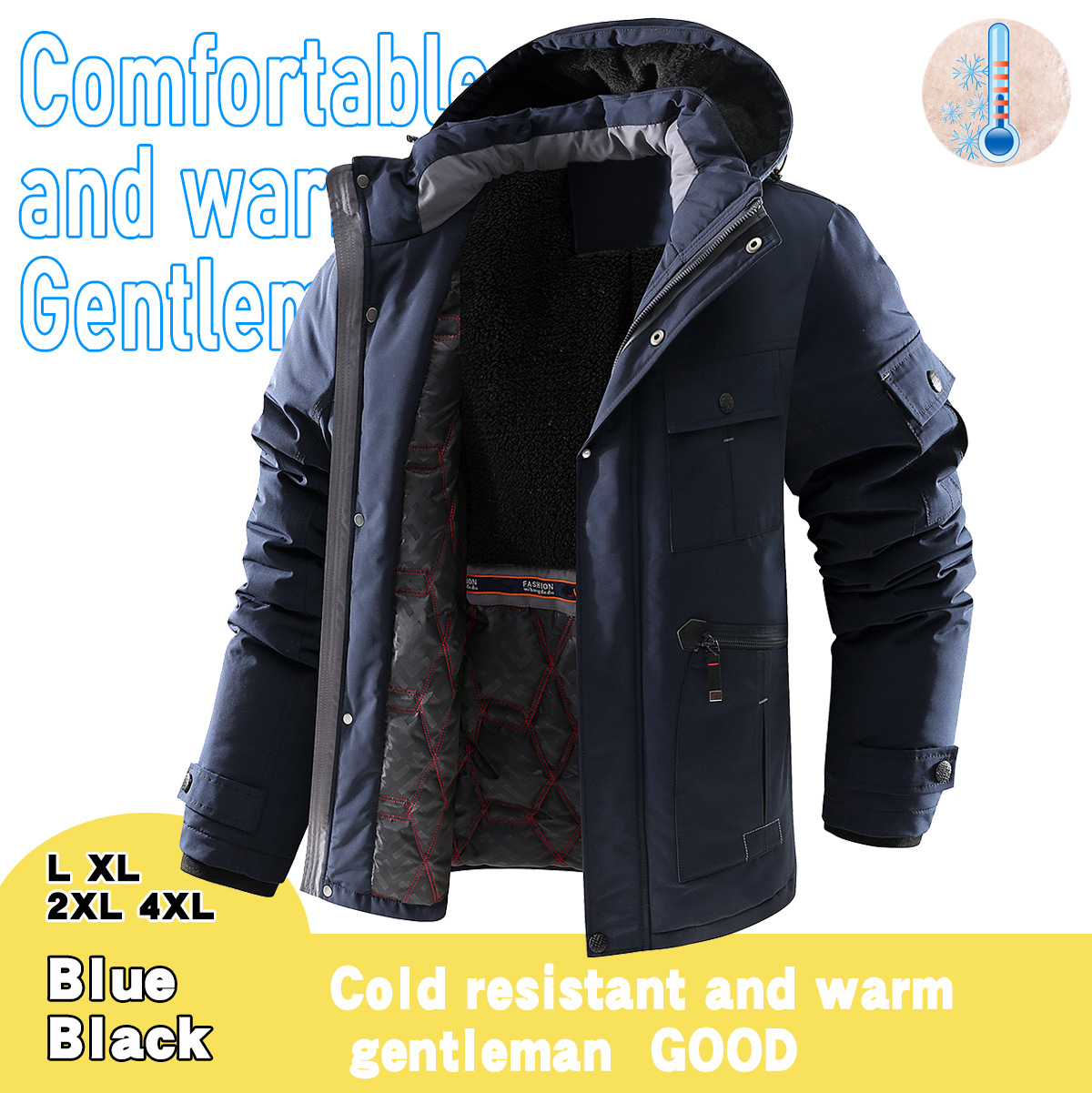 Mittellange, dicke, kältebeständige, warme und samtige Baumwolljacke für Herren_voghion.com