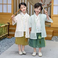 Костюм для мальчиков Hanfu 3 комплекта для детей в древнем стиле в китайском стиле костюм для девочек с короткими рукавами
