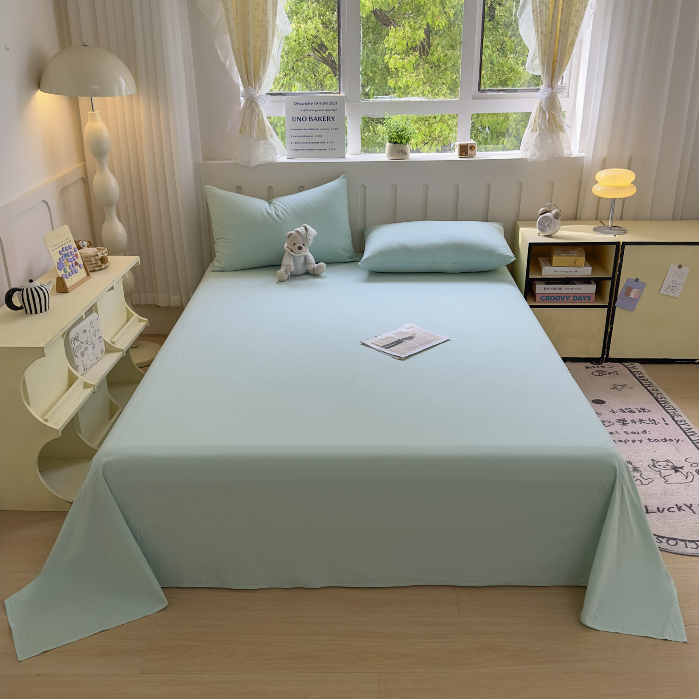 2025 New Model Yarn-Dyed 100% Washed Cotton Bed Sheet, Single Piece, Pure Cotton, Plaid, Solid Color, Student_voghion.com