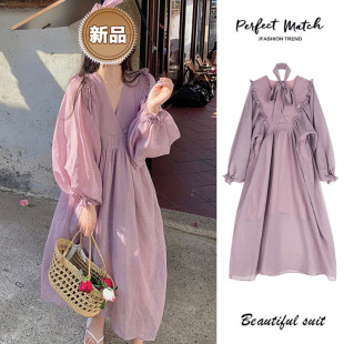 Maternity Autumn New Purple Loose Doll Dress