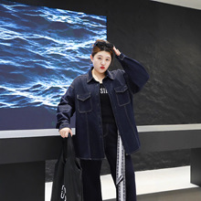 2025秋季新版美式复古加大码胖mm牛仔衬衫女翻领宽松休闲长袖外套