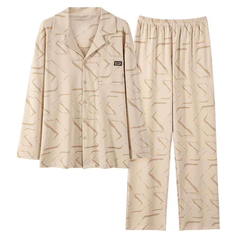 Pijama de primavera y otoño para hombres, camiseta de mangas largas, pantalones largos de tamaño grande que se pueden usar con ropa casera juvenil.
