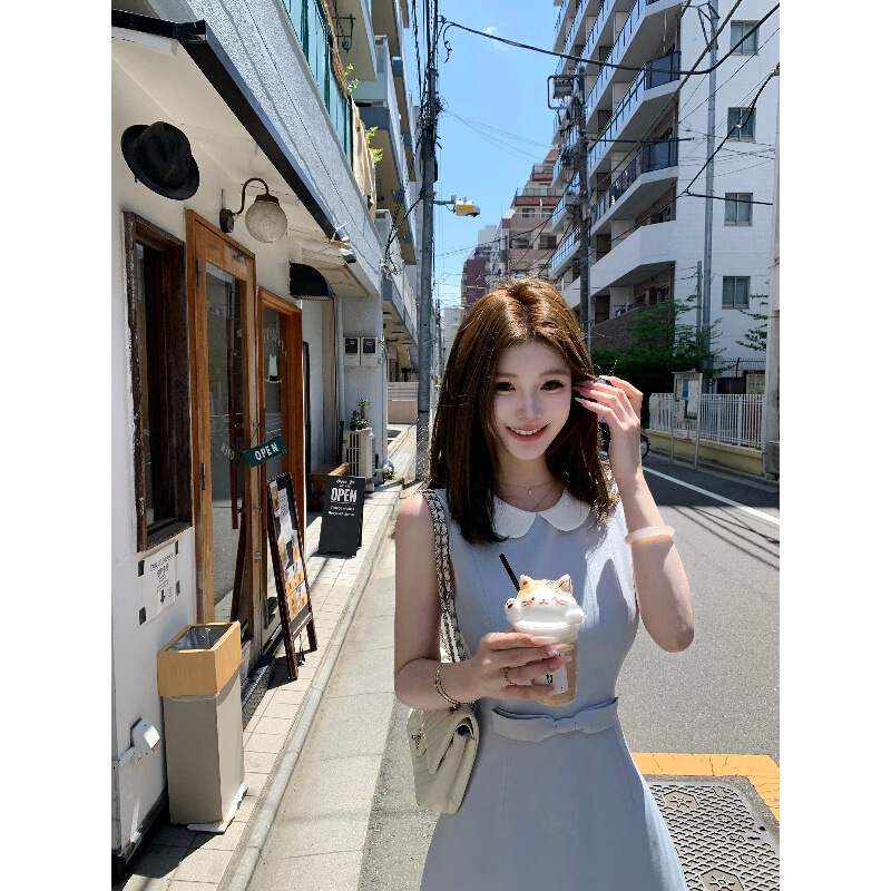 05/26 Jmshop Miss Windsor Tr Twill Suit Material Doll Collar Dress A-Line Sleeveless Tank Dress