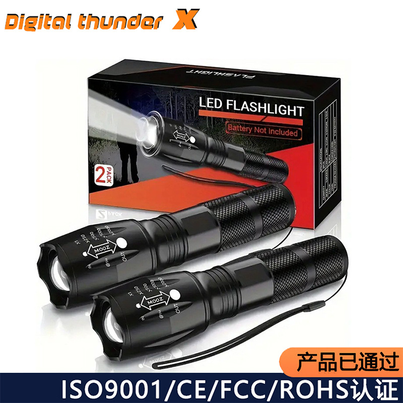 Temu telescópico transfronterizo zoom luz fuerte linterna de aleación de aluminio impermeable al aire libre para correr de noche en bicicleta linterna de patrulla al por mayor