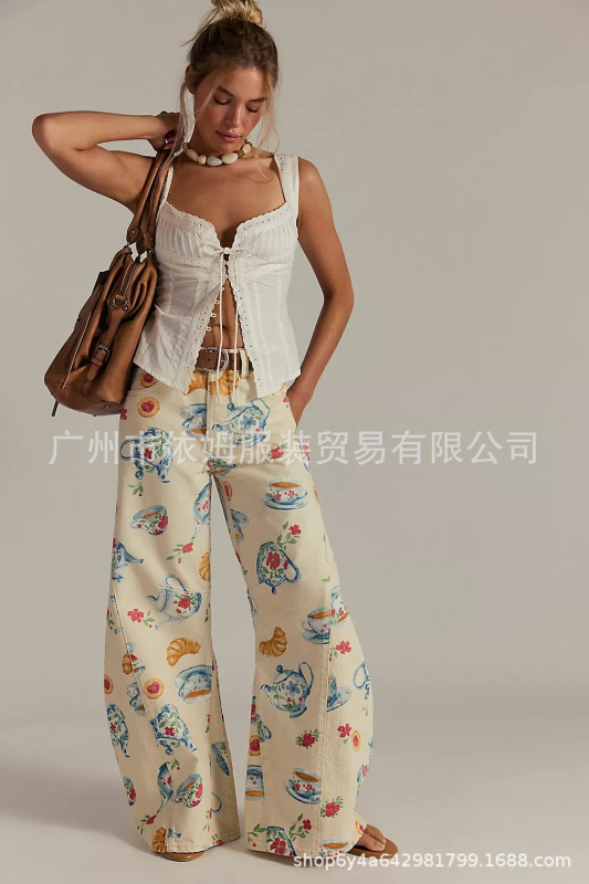 Amazon 25 秋冬新作クロスボーダーヨーロッパとアメリカの服プリントルーズカジュアルパンツワイドレッグパンツカジュアルパンツ女性用|undefined