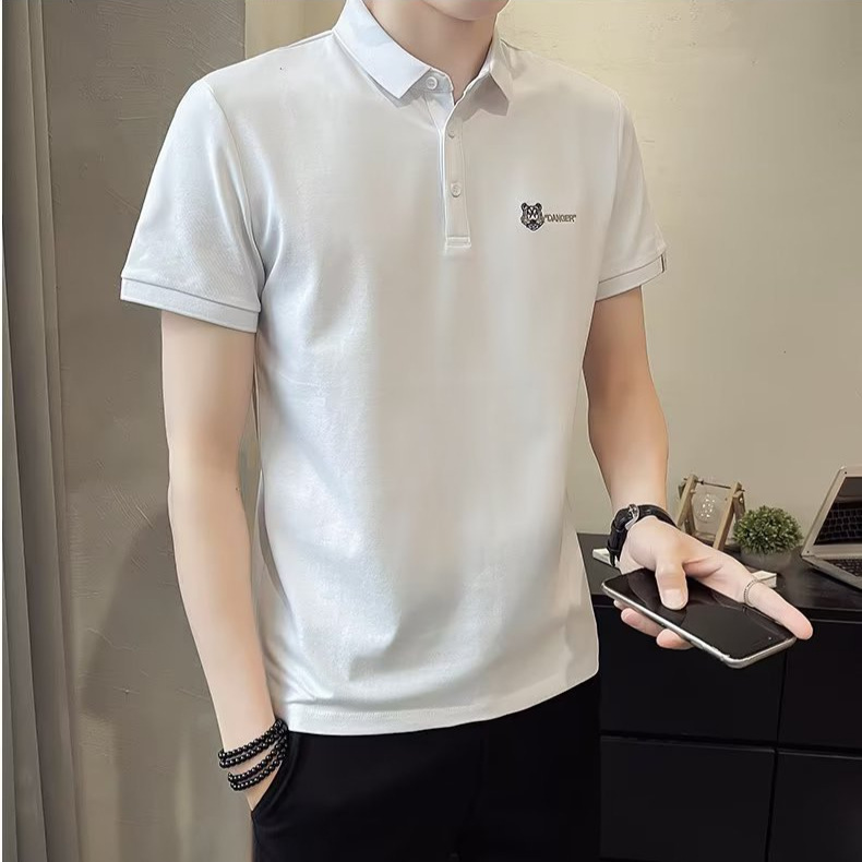 Moda 2024 verano nuevo estilo de los hombres de manga corta de alta calidad delgada solapa de negocios polo de los hombres de los hombres