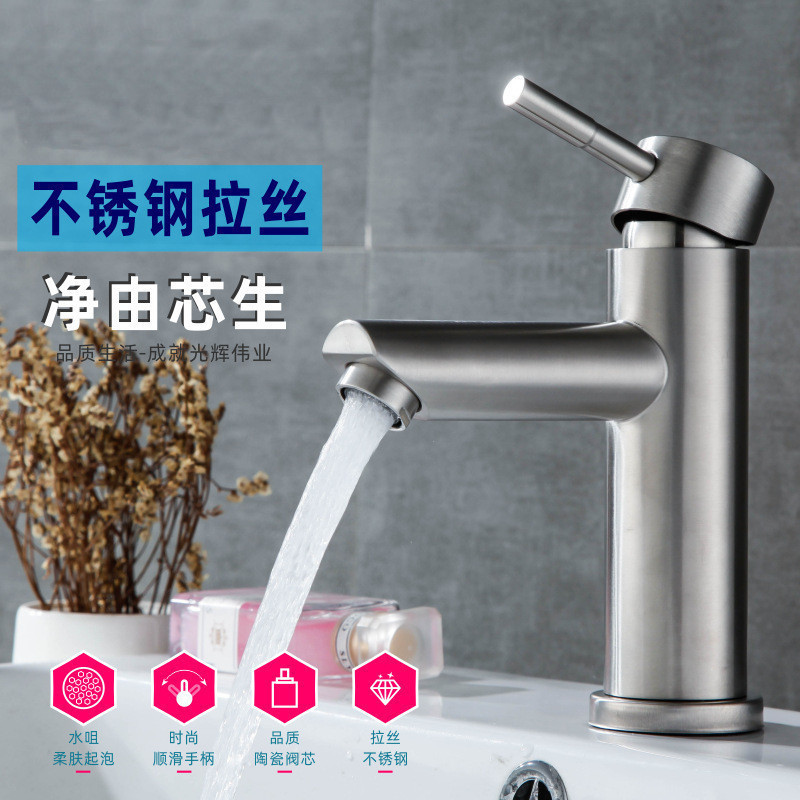 Stainless Steel Washbasin Faucet Household European Style Black Paint Bathroom Square Single Hole Hot and Cold Basin Faucet