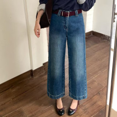 秋TOP欧制广州十三行牛仔侧边压线韩版九分奶奶牛仔裤配腰带82553