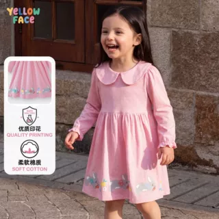 跨境女童连衣裙2026秋冬欧美中小童娃娃领连衣裙长袖童裙批发