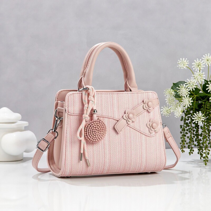 Retro tweed floral-patterned handbag, versatile shoulder bag, stylish tote bag for commuting, new design