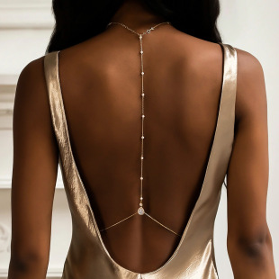 Amazon's Best-Selling Pearl Rhinestone Back Chain Simple Bridal Dress Diamond Backless Body Chain Elegant Fashion Accessories