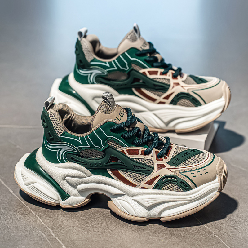 European Niche Men's Shoes Live Broadcast Summer Mesh Breathable Casual Sports Shoes Students Thick-Soled Heightening Dad Shoes