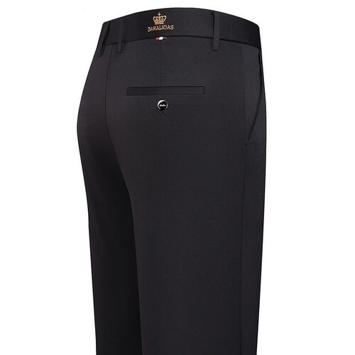 Elegant and high-end men's pants, summer thin-style middle-aged casual trousers, elastic loose straight-leg pants with crown embroidery for men