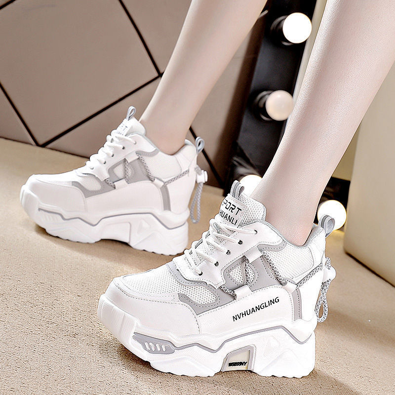 2022 Spring and Autumn Edition New ins Fashionable Slimming Thick Bottom Increased Casual Sports White Shoes Women's Super High Heel Torre Shoes