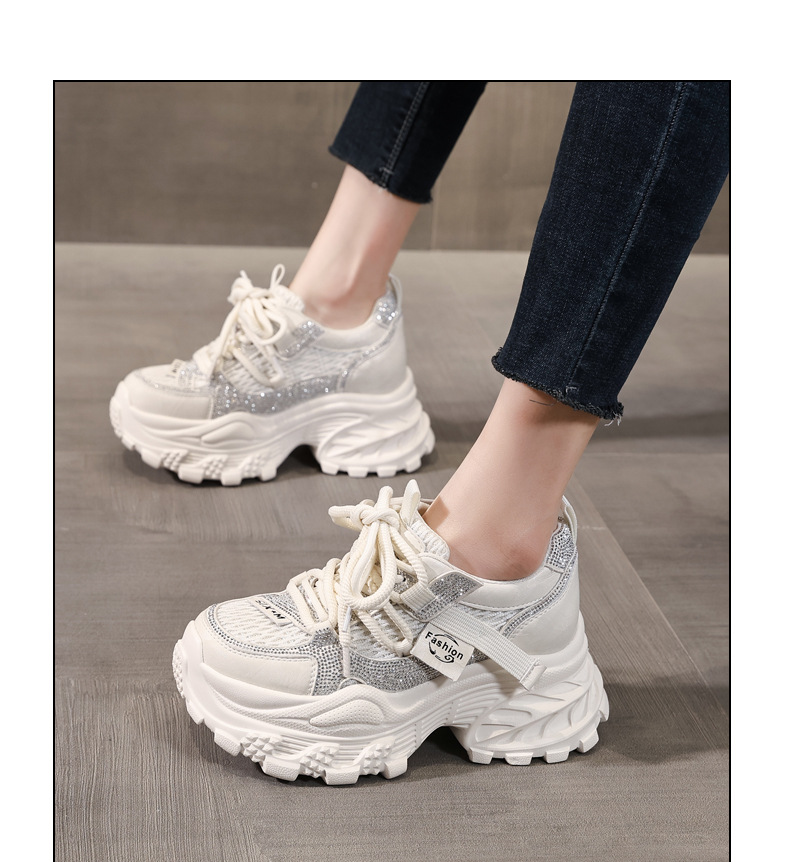 Giày sneaker nữ chunky đế dày lưới thoáng khí — màu be chi tiết 11