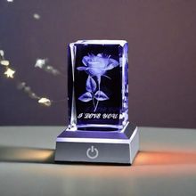 创意发光水晶玫瑰花摆件内雕3D送女生女孩女朋友生日礼物浪漫