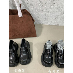 2025年新款时尚百搭厚底增高乐福鞋女英伦风小皮鞋女鞋单鞋女鞋子