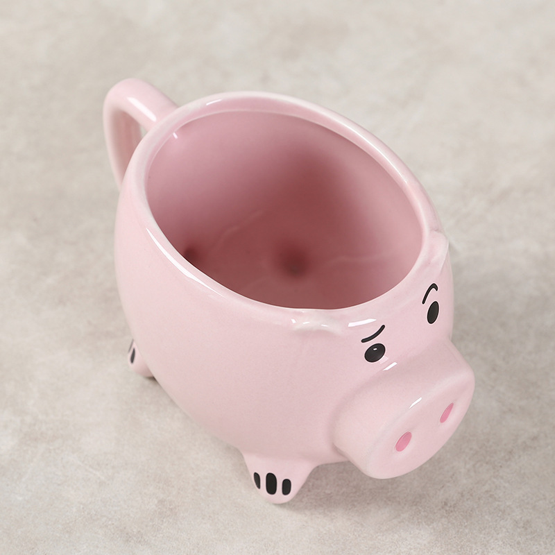 Cerámica de porcelana blanca cuidadosamente seleccionada Taza de café de cerdo rosa Taza de cerdo en relieve 3D de animales de dibujos animados Taza de agua de cerdo