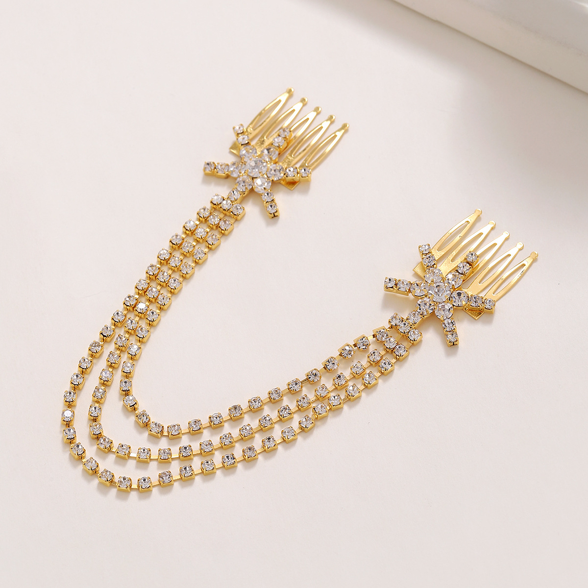Moda europea y americana todo partido rhinestone cadena del pelo simple de tres capas de nuevo banda de copo de nieve borla rhinestone pelo peine banda de pelo al por mayor