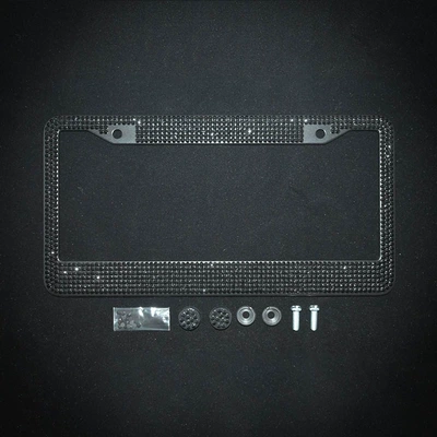 Frame with Diamonds Stainless Steel License: License plate holder/license plate holder - round-hole-black-acrylic-drill