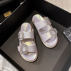 Rv tep拖鞋外穿女水鑽方扣露趾雙環帶厚底涼拖鞋大碼女鞋41-43潮