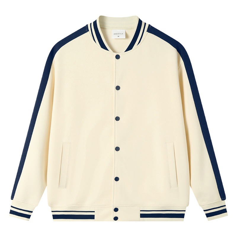 380g Trendy Casual Color-Block Baseball Jacket Cardigan with Buttons, Workwear Class Uniform, in Stock with Logo Printing and Embroidery