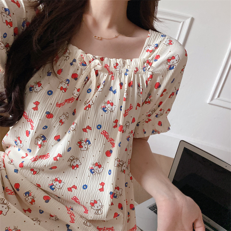 Verano dulce vestido de pijama de dibujos animados vestido de mujer lindo ocio suelto algodón vestido de pijama comercio exterior al por mayor