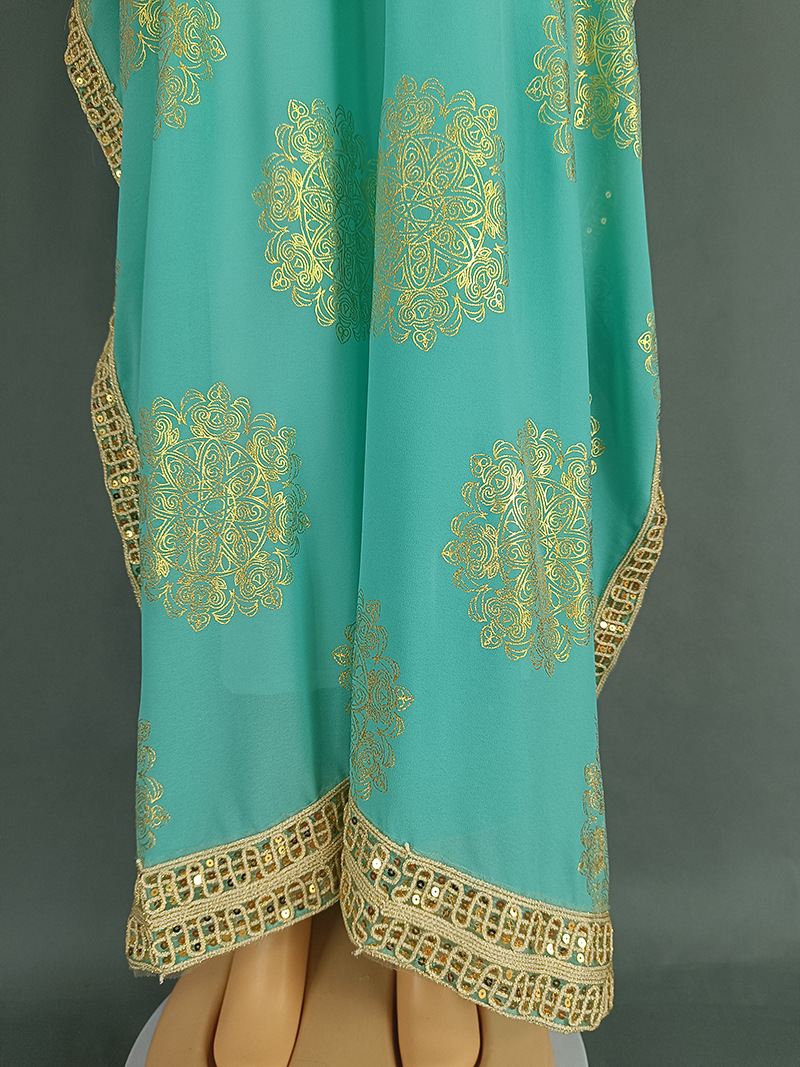 Cross-border European American Fashion Plus-size Dress, Hot-selling In The Middle East And Dubai, Gold-embossed Chiffon_ecoleips.com