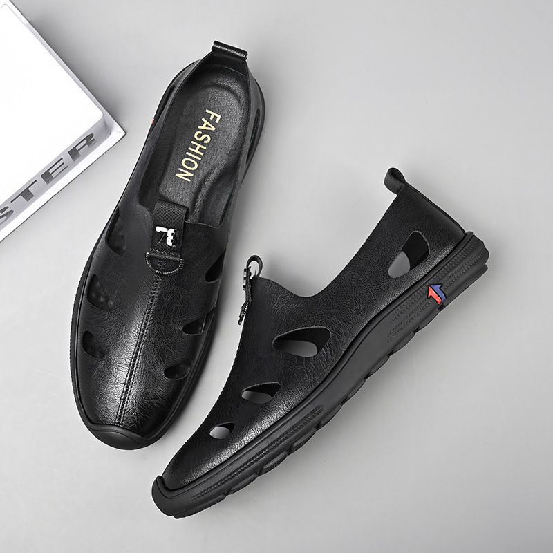 Herren Leder Slipper Sandalen, Atmungsaktive Weiche Clogs Schuhe_voghion.com