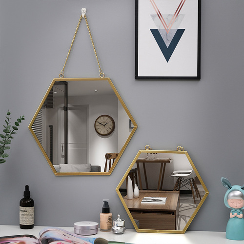 Nordic iron hexagonal wall-mounted mirror bathroom bathroom dormitory mirror wall-mounted washbasin wall-mounted makeup mirror