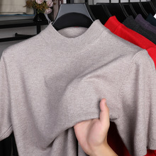 跨境短袖毛衣男士半高领毛衫外贸薄款套头半袖中青年针织T恤衫男